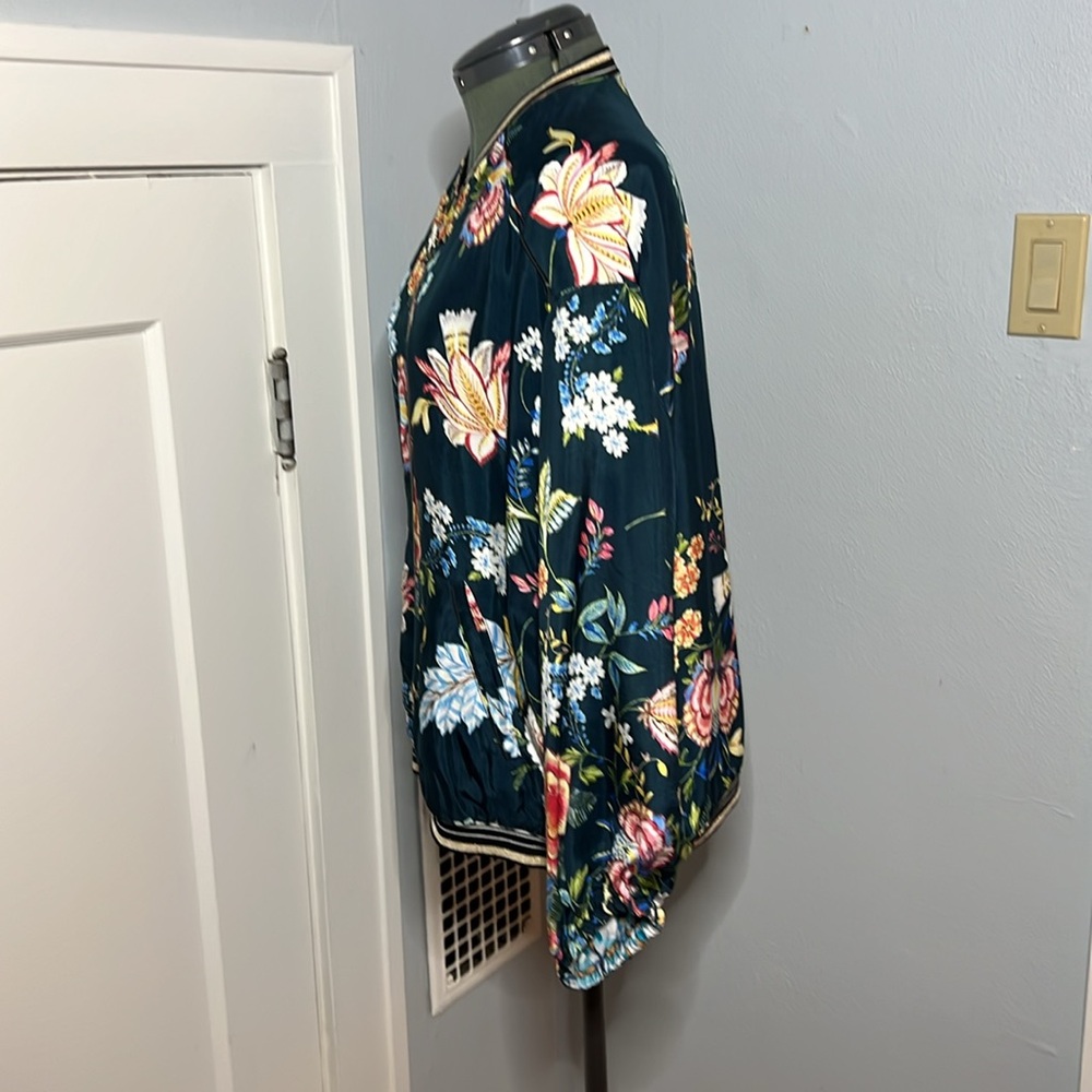 Johnny Was Reversible Slick Bomber Varsity Jacket Generous Sz Medium. Floral - Picture 8 of 16